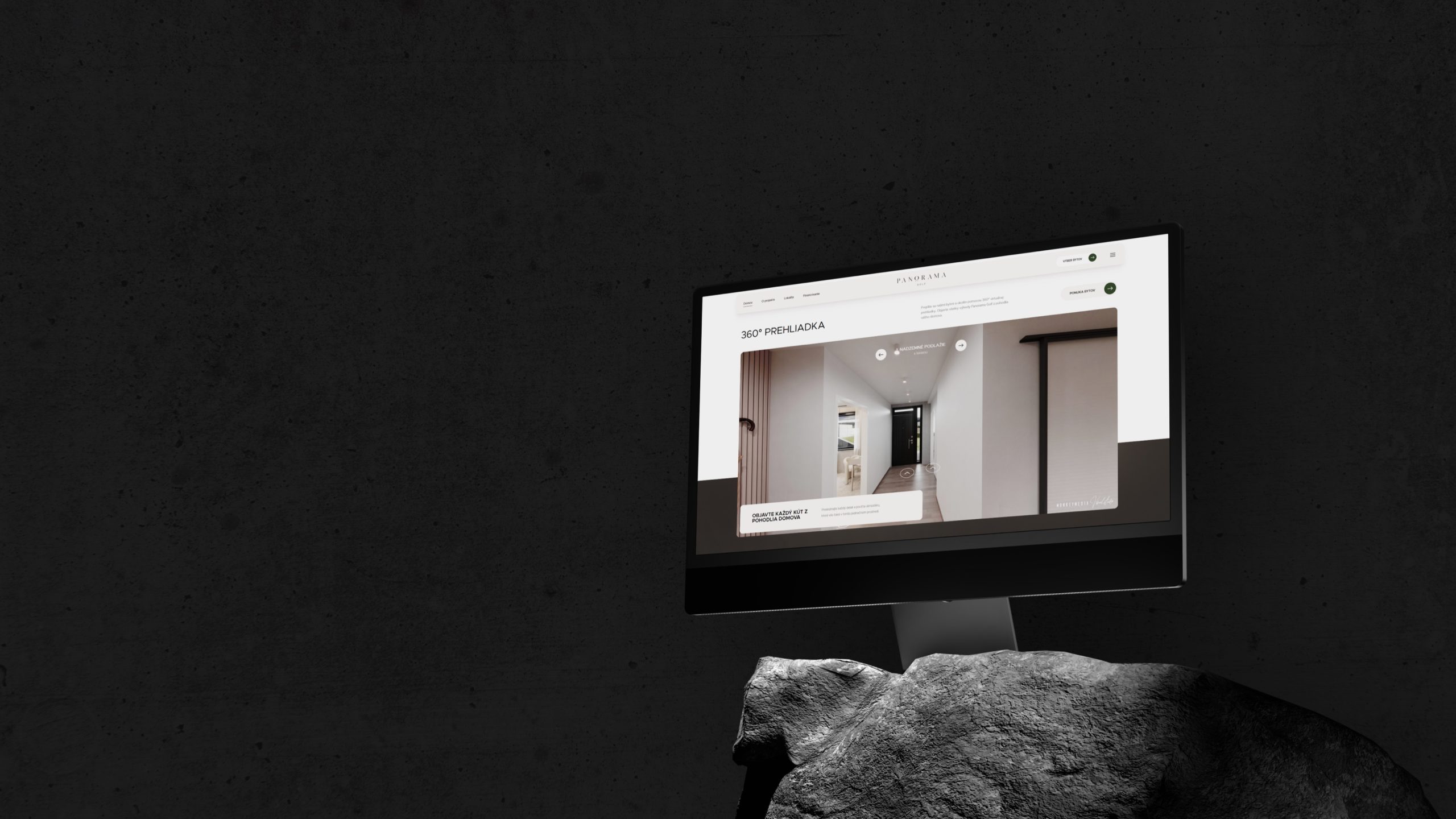 Monitor showing an interactive 360° VR tour of an interior