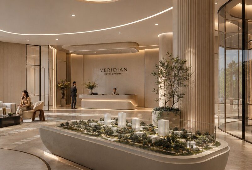 Veridian entrance hall interior with a reception desk